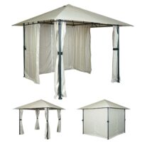 Pergola Gartenpavillon 3x3 m mit Seitenwand in creme-beige