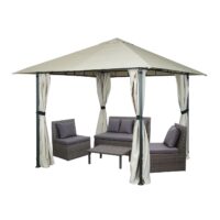 Pergola Gartenpavillon 3x3 m mit Seitenwand in creme-beige