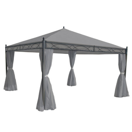 Pergola Gartenpavillon 4x4 m stabil mit Seitenwand hellgrau