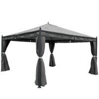 Pergola Gartenpavillon 4x4 m mit Seitenwand und Moskitonetz grau