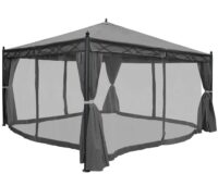 Pergola Gartenpavillon 4x4 m mit Seitenwand und Moskitonetz grau