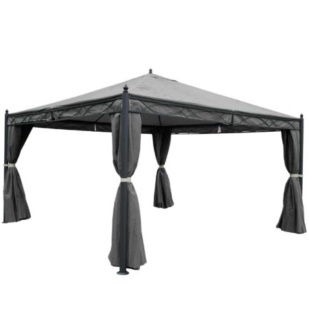 Pergola Gartenpavillon 4x4 m mit Seitenwand und Moskitonetz grau