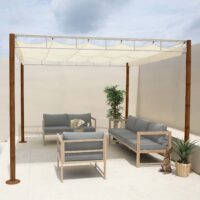 Pergola Pavillon 3x3 m aus Metall in Bambus-Optik cremeweiß