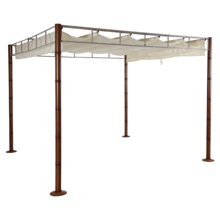Pergola Pavillon 3x3 m aus Metall in Bambus-Optik cremeweiß