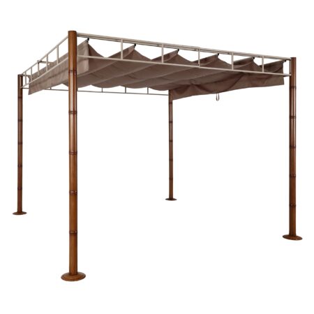 Garten Pergola 3x3 m aus Metall in Bambus-Optik taupe-braun