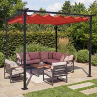Pergola Pavillon 3,5x3,5 m mit Schiebedach und 6 cm Gestell terracotta