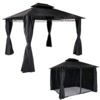 Pergola Pavillon 3,6x3 m mit Seitenwand und Moskitonetz grau