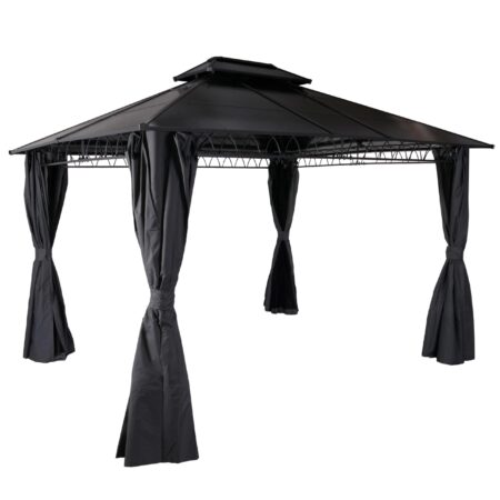 Pergola Pavillon 3,6x3 m mit Seitenwand und Moskitonetz grau