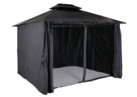 Pergola Pavillon 3,6x3 m mit Seitenwand und Moskitonetz grau