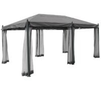 Pergola Pavillon grau 5x3 m mit Seitenwand und Moskitonetz stabil