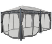 Pergola Pavillon grau 5x3 m mit Seitenwand und Moskitonetz stabil