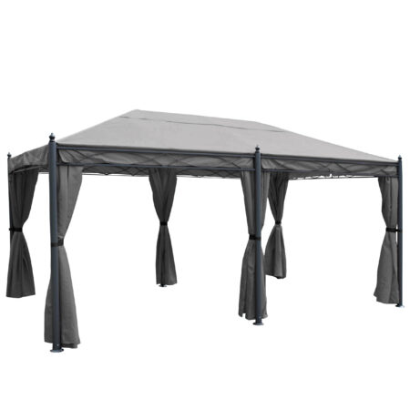 Pergola Pavillon grau 5x3 m mit Seitenwand und Moskitonetz stabil