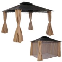 Pergola Pavillon aus Aluminium mit Seitenwand und Moskitonetz creme