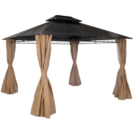 Pergola Pavillon aus Aluminium mit Seitenwand und Moskitonetz creme