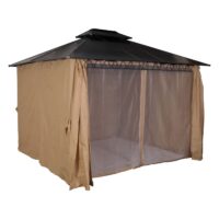 Pergola Pavillon aus Aluminium mit Seitenwand und Moskitonetz creme