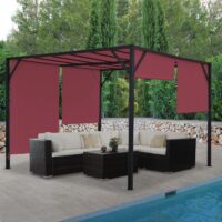 Pergola Village 4x4 m mit Schiebedach bordeaux-rot Stahlgestell