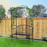 Pflanzbogen Rankgitter mit Sitzbank für Garten Metall schwarz