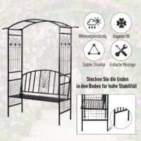 Pflanzbogen Rankgitter mit Sitzbank für Garten Metall schwarz