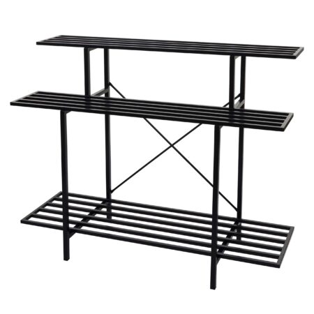 Pflanzenregal Blumentreppe Blumenständer 3 Ablagen Stahl 100x120x44cm schwarz
