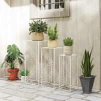 Pflanzenständer 3er-Set stapelbar für Blumen und Pflanzen Metall weiss