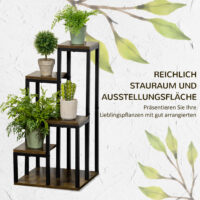Pflanzenständer mit 4 Ebenen für Balkon & Garten, Farbe Braun.