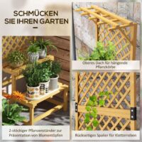 Pflanzenständer mit Spalier und Dach für Garten 2 Etagen Holz