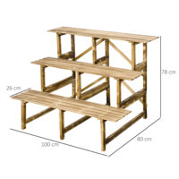 Pflanzentreppe aus Tannenholz mit 3 Stufen, Maße 100x80x78 cm.