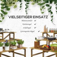 Pflanzentreppe aus Tannenholz mit 3 Stufen, Maße 120x80x78 cm.