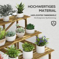 Pflanzentreppe aus Tannenholz mit 3 Stufen, Maße 120x80x78 cm.