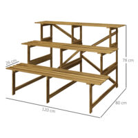 Pflanzentreppe aus Tannenholz mit 3 Stufen, Maße 120x80x78 cm.