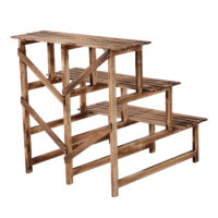 Pflanzentreppe aus Tannenholz mit 3 Stufen, Maße 80x80x78 cm.