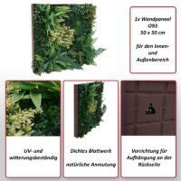 Künstliche Pflanzenwand 50x50 cm Wanddeko für Innen und Außen