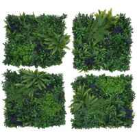 Künstliche Pflanzenwand 1 m² grün mit lila Blüten Indoor Outdoor