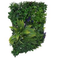Künstliche Pflanzenwand 1 m² grün mit lila Blüten Indoor Outdoor