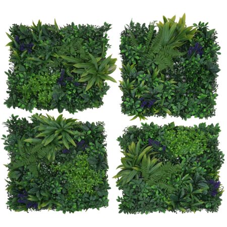 Künstliche Pflanzenwand 1 m² grün mit lila Blüten Indoor Outdoor