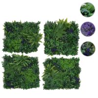 Künstliche Pflanzenwand 1 m² grün mit lila Blüten Indoor Outdoor
