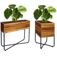2er Set Pflanzkasten aus Stahl und Akazie rechteckig braun