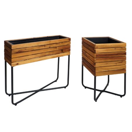 2er Set Pflanzkasten aus Stahl und Akazie rechteckig braun
