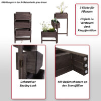 Pflanzregal T275 Standregal Pflanzkasten 65x108x15cm Vintage grau-blau