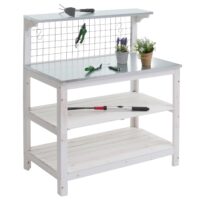 Pflanztisch aus Holz mit verzinkter Platte weiß 117x102x56 cm