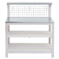 Pflanztisch aus Holz mit verzinkter Platte weiß 117x102x56 cm