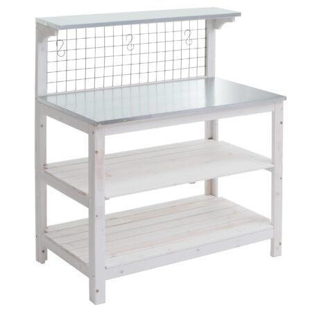 Pflanztisch aus Holz mit verzinkter Platte weiß 117x102x56 cm