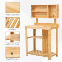 Pflanztisch mit Ablage aus Tannenholz, ideal für Garten und Balkon.