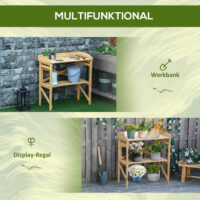 Pflanztisch mit Ablagefläche aus Holz, funktional für Garten, Hellbraun.