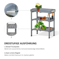 Pflanztisch mit robuster Metall-Arbeitsfläche für Balkon und Garten.