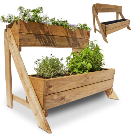 Holz-Pflanztreppe mit zwei Ebenen für Blumen oder Kräuter.