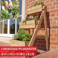 Drei-stufige Pflanztreppe aus Holz für Pflanzen oder Dekoration.
