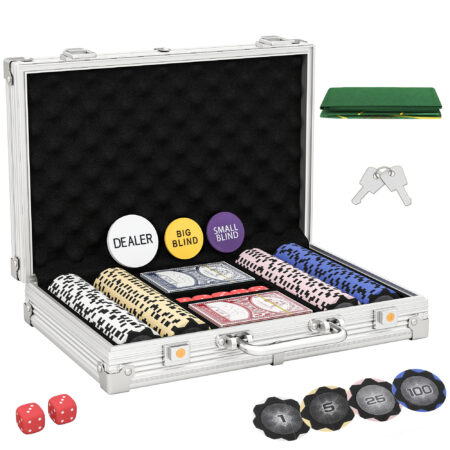 Pokerkoffer Set mit Chips Karten Würfeln und Dealer Button