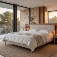 Polsterbett Doppelbett Bettgestell mit Lattenrost Massivholz 160x200cm creme-beige