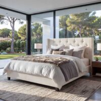 Polsterbett Doppelbett Bettgestell mit Lattenrost Massivholz 180x200cm creme-beige